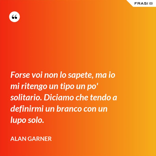 Forse voi non lo sapete, ma io mi ritengo un tipo un po' solitario. Diciamo che tendo a definirmi un branco con un lupo solo. - Alan Garner