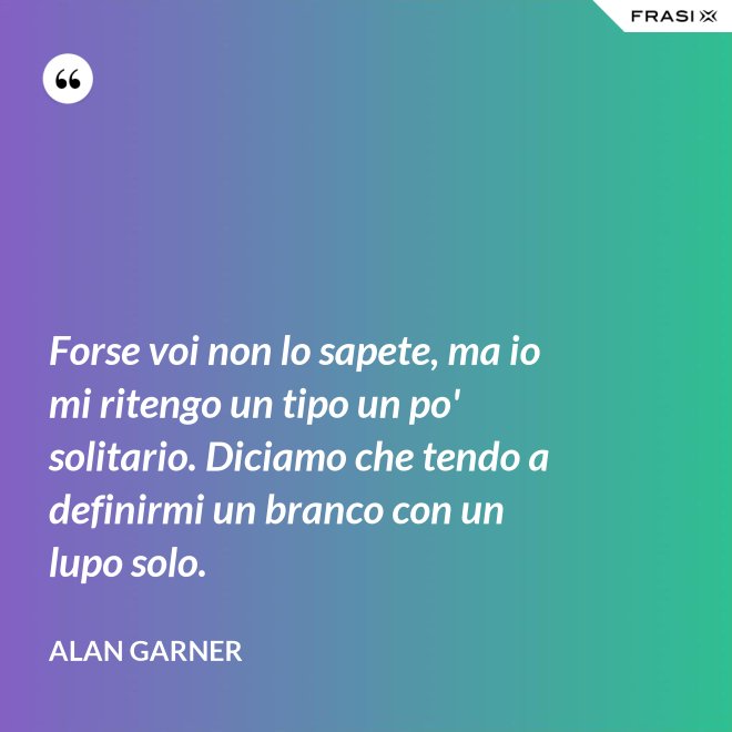 Forse voi non lo sapete, ma io mi ritengo un tipo un po' solitario. Diciamo che tendo a definirmi un branco con un lupo solo. - Alan Garner