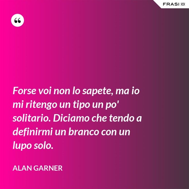 Forse voi non lo sapete, ma io mi ritengo un tipo un po' solitario. Diciamo che tendo a definirmi un branco con un lupo solo. - Alan Garner