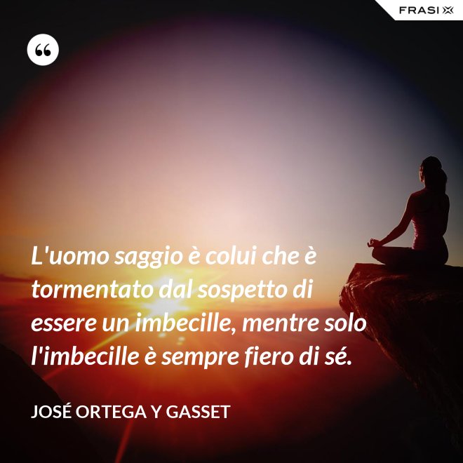 L'uomo saggio è colui che è tormentato dal sospetto di essere un imbecille, mentre solo l'imbecille è sempre fiero di sé. - José Ortega y Gasset