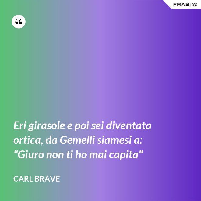 Eri girasole e poi sei diventata ortica, da Gemelli siamesi a: "Giuro non ti ho mai capita" - Carl Brave