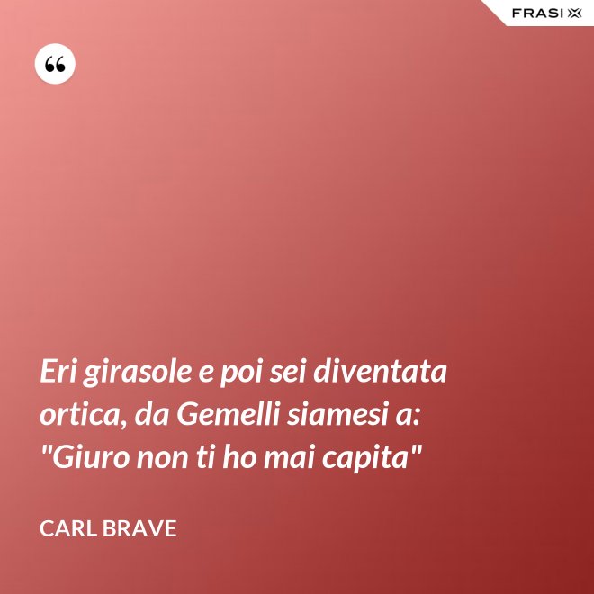 Eri girasole e poi sei diventata ortica, da Gemelli siamesi a: "Giuro non ti ho mai capita" - Carl Brave