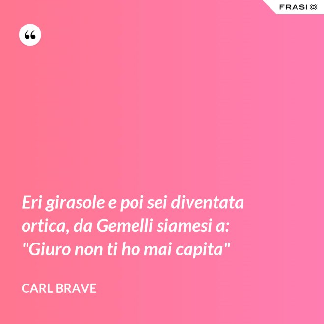 Eri girasole e poi sei diventata ortica, da Gemelli siamesi a: "Giuro non ti ho mai capita" - Carl Brave