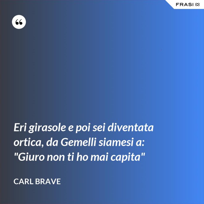 Eri girasole e poi sei diventata ortica, da Gemelli siamesi a: "Giuro non ti ho mai capita" - Carl Brave