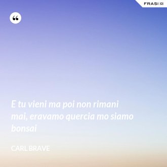 E tu vieni ma poi non rimani mai, eravamo quercia mo siamo bonsai - Carl Brave