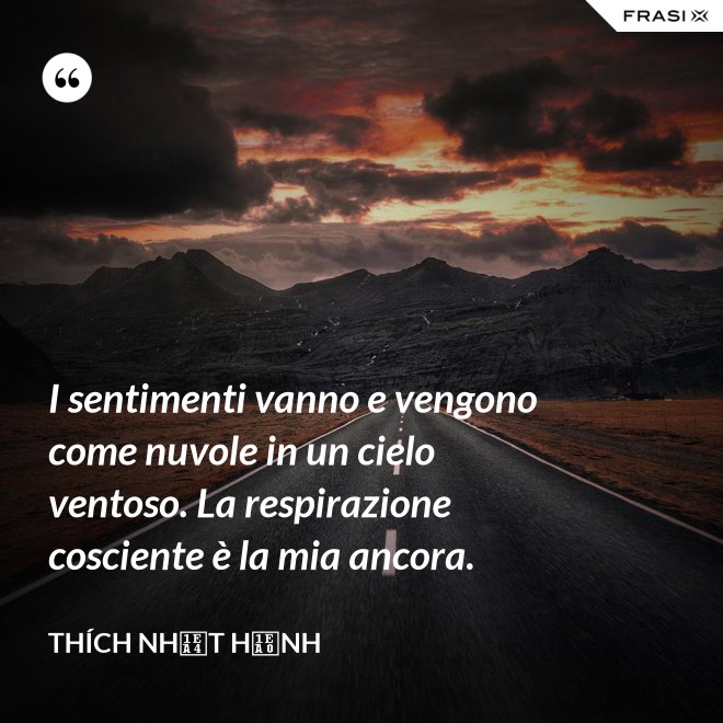 I sentimenti vanno e vengono come nuvole in un cielo ventoso. La respirazione cosciente è la mia ancora. - Thích Nhất Hạnh