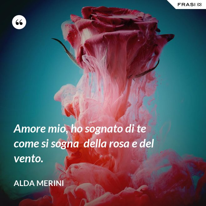 Amore mio, ho sognato di te come si sogna  della rosa e del vento. - Alda Merini