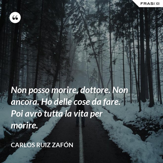 Non posso morire, dottore. Non ancora. Ho delle cose da fare. Poi avrò tutta la vita per morire. - Carlos Ruiz Zafón