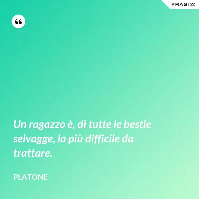Un ragazzo è, di tutte le bestie selvagge, la più difficile da trattare. - Platone