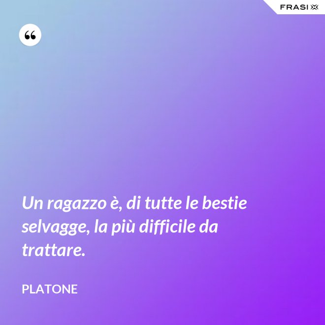 Un ragazzo è, di tutte le bestie selvagge, la più difficile da trattare. - Platone