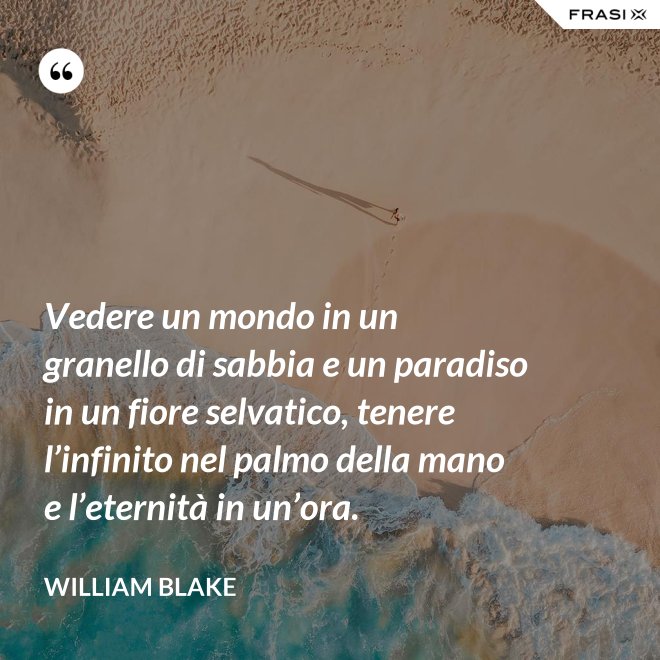 Vedere un mondo in un granello di sabbia e un paradiso in un fiore selvatico, tenere l’infinito nel palmo della mano e l’eternità in un’ora. - William Blake