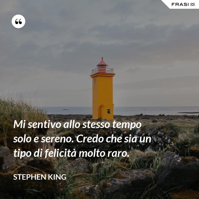 Mi sentivo allo stesso tempo solo e sereno. Credo che sia un tipo di felicità molto raro. - Stephen King