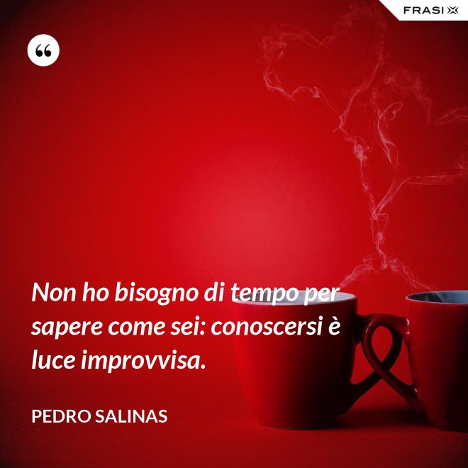 Non ho bisogno di tempo per sapere come sei: conoscersi è luce improvvisa. - Pedro Salinas