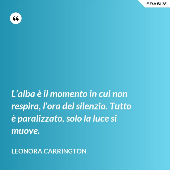 L’alba è il momento in cui non respira, l’ora del silenzio. Tutto è paralizzato, solo la luce si muove. - Leonora Carrington