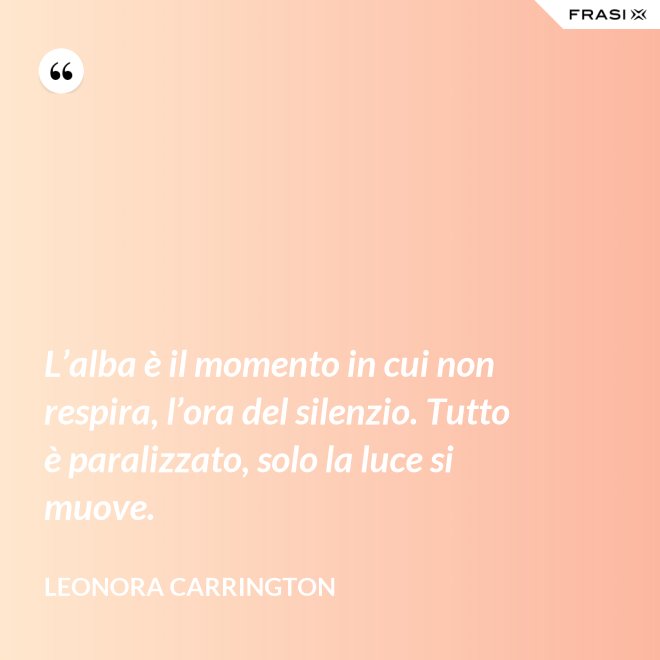 L’alba è il momento in cui non respira, l’ora del silenzio. Tutto è paralizzato, solo la luce si muove. - Leonora Carrington