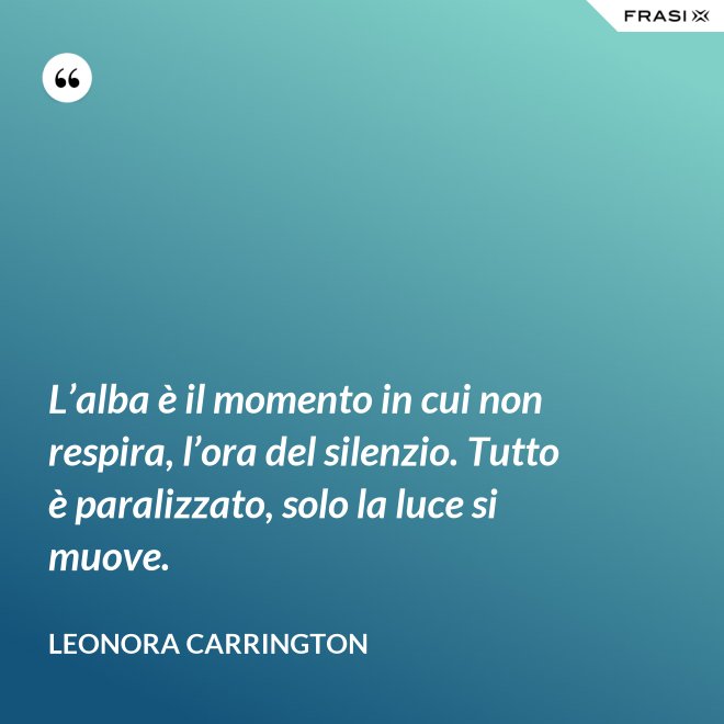 L’alba è il momento in cui non respira, l’ora del silenzio. Tutto è paralizzato, solo la luce si muove. - Leonora Carrington