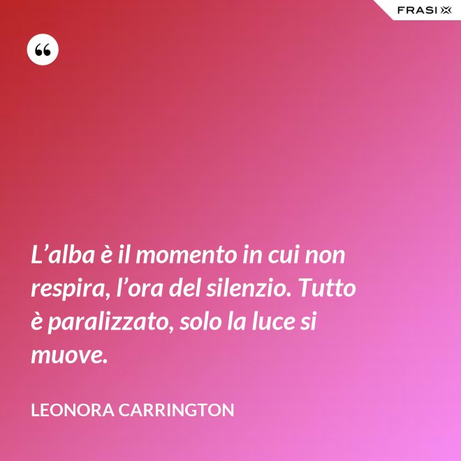 L’alba è il momento in cui non respira, l’ora del silenzio. Tutto è paralizzato, solo la luce si muove. - Leonora Carrington