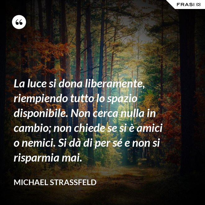 La luce si dona liberamente, riempiendo tutto lo spazio disponibile. Non cerca nulla in cambio; non chiede se si è amici o nemici. Si dà di per sé e non si risparmia mai. - Michael Straßfeld