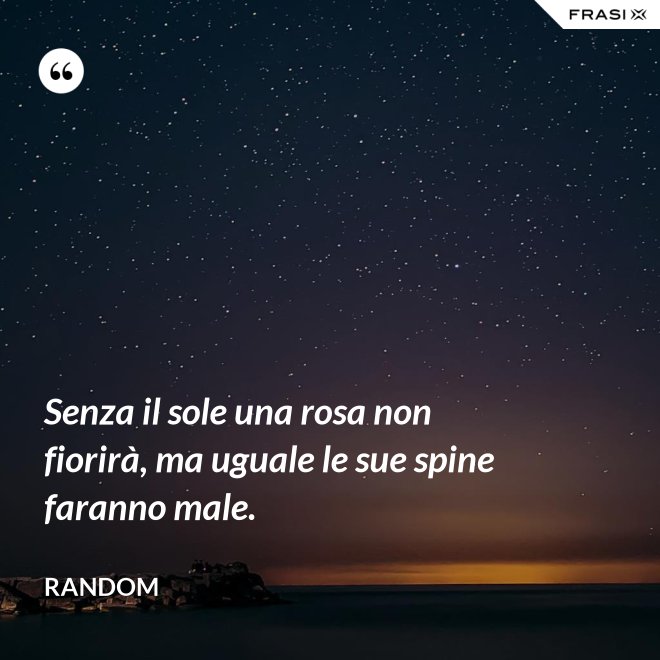 Senza il sole una rosa non fiorirà, ma uguale le sue spine faranno male. - Random