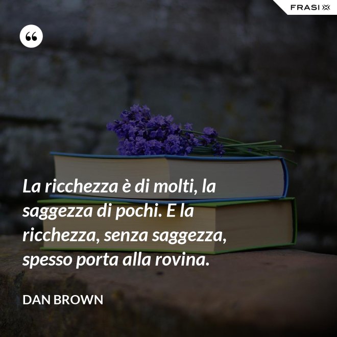 La ricchezza è di molti, la saggezza di pochi. E la ricchezza, senza saggezza, spesso porta alla rovina. - Dan Brown