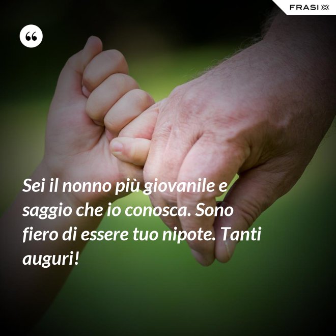 Sei il nonno più giovanile e saggio che io conosca. Sono fiero di essere tuo nipote. Tanti auguri! - Anonimo