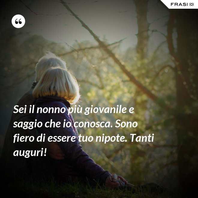 Sei il nonno più giovanile e saggio che io conosca. Sono fiero di essere tuo nipote. Tanti auguri! - Anonimo