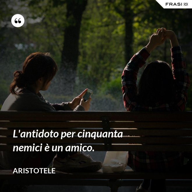 L'antidoto per cinquanta nemici è un amico. - Aristotele