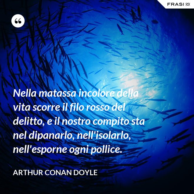 Nella matassa incolore della vita scorre il filo rosso del delitto, e il nostro compito sta nel dipanarlo, nell'isolarlo, nell'esporne ogni pollice. - Arthur Conan Doyle