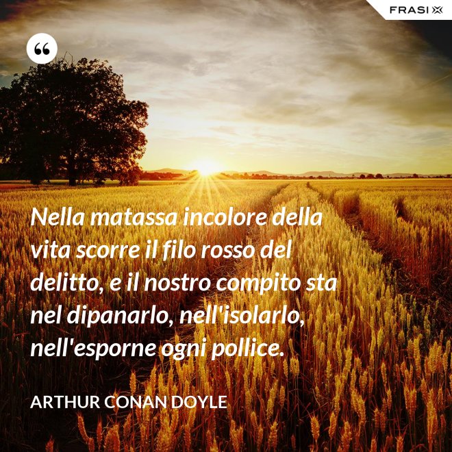 Nella matassa incolore della vita scorre il filo rosso del delitto, e il nostro compito sta nel dipanarlo, nell'isolarlo, nell'esporne ogni pollice. - Arthur Conan Doyle