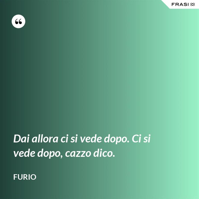 Dai allora ci si vede dopo. Ci si vede dopo, cazzo dico. - Furio
