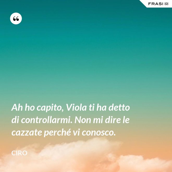 Ah ho capito, Viola ti ha detto di controllarmi. Non mi dire le cazzate perché vi conosco. - Ciro