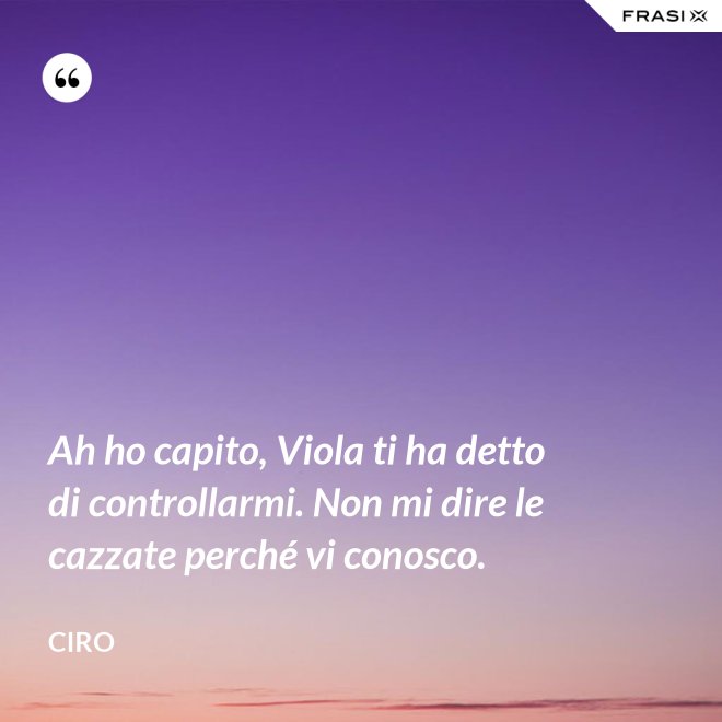 Ah ho capito, Viola ti ha detto di controllarmi. Non mi dire le cazzate perché vi conosco. - Ciro