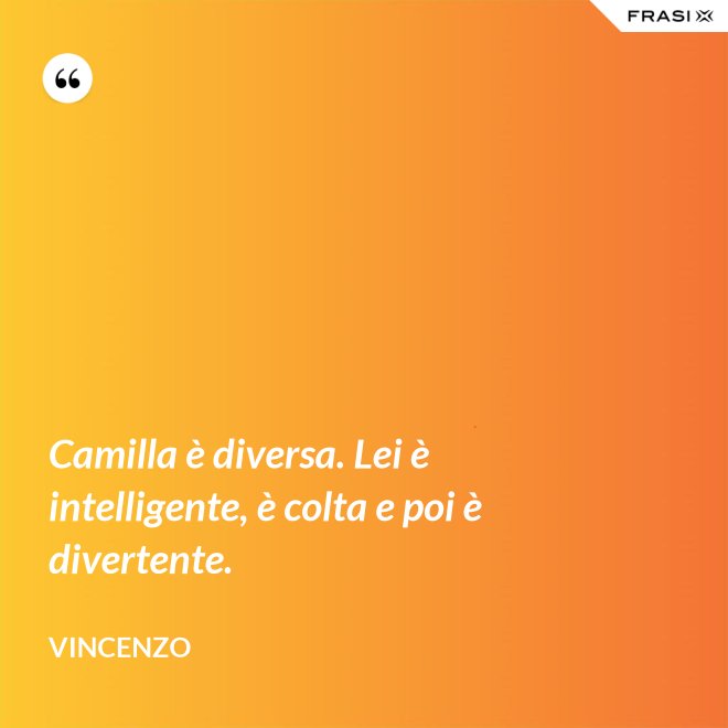 Camilla è diversa. Lei è intelligente, è colta e poi è divertente. - Vincenzo