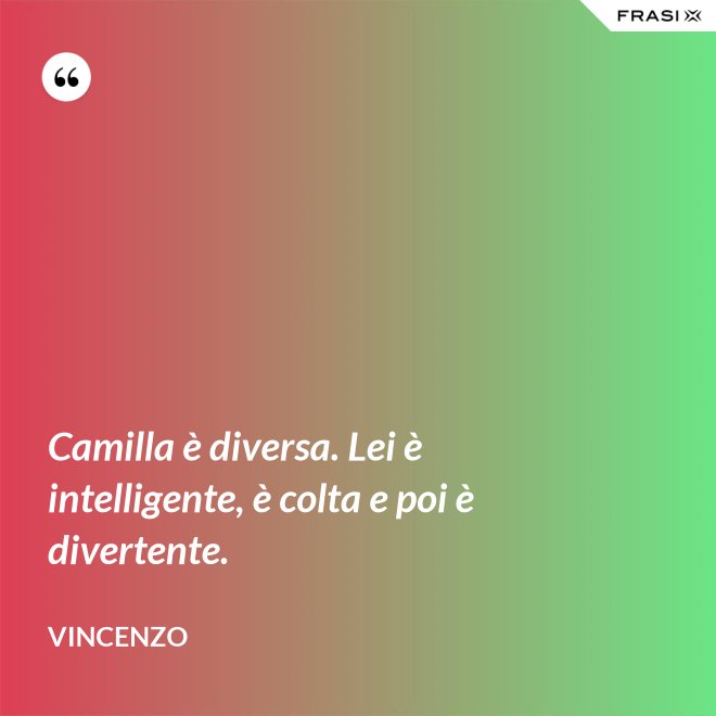 Camilla è diversa. Lei è intelligente, è colta e poi è divertente. - Vincenzo