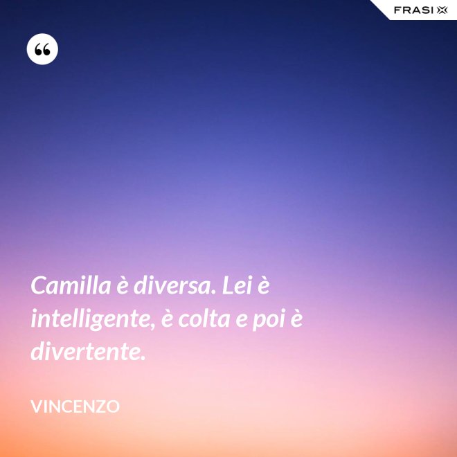 Camilla è diversa. Lei è intelligente, è colta e poi è divertente. - Vincenzo