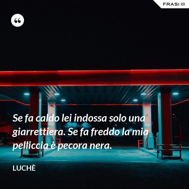 Se fa caldo lei indossa solo una giarrettiera. Se fa freddo la mia pelliccia è pecora nera. - Luchè