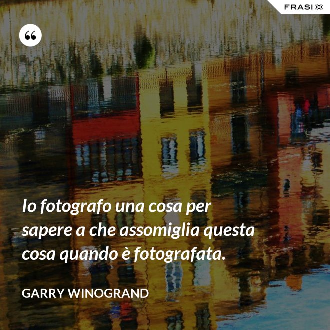 Io fotografo una cosa per sapere a che assomiglia questa cosa quando è fotografata. - Garry Winogrand