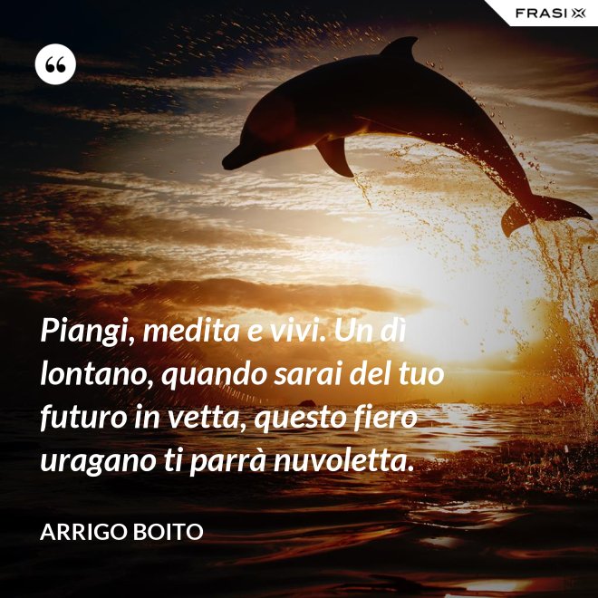 Piangi, medita e vivi. Un dì lontano, quando sarai del tuo futuro in vetta, questo fiero uragano ti parrà nuvoletta. - Arrigo Boito