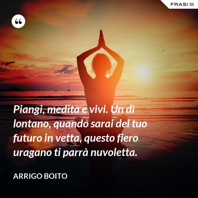 Piangi, medita e vivi. Un dì lontano, quando sarai del tuo futuro in vetta, questo fiero uragano ti parrà nuvoletta. - Arrigo Boito