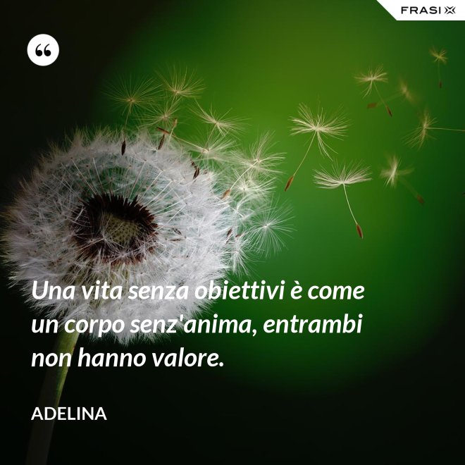 Una vita senza obiettivi è come un corpo senz'anima, entrambi non hanno valore. - Adelina