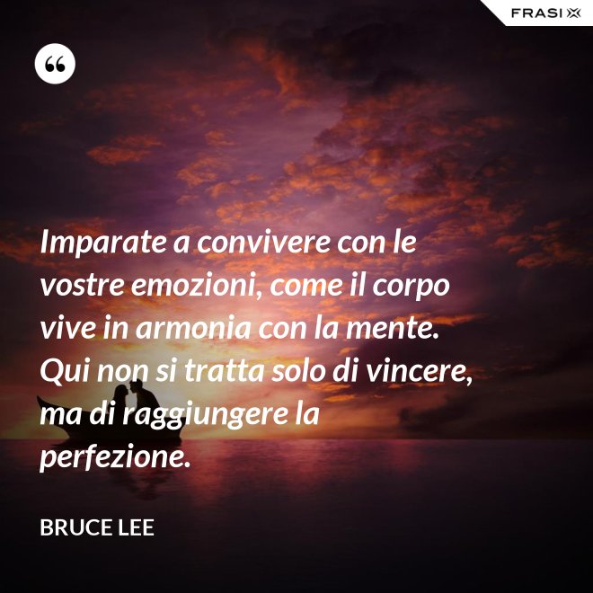 Imparate a convivere con le vostre emozioni, come il corpo vive in armonia con la mente. Qui non si tratta solo di vincere, ma di raggiungere la perfezione. - Bruce Lee
