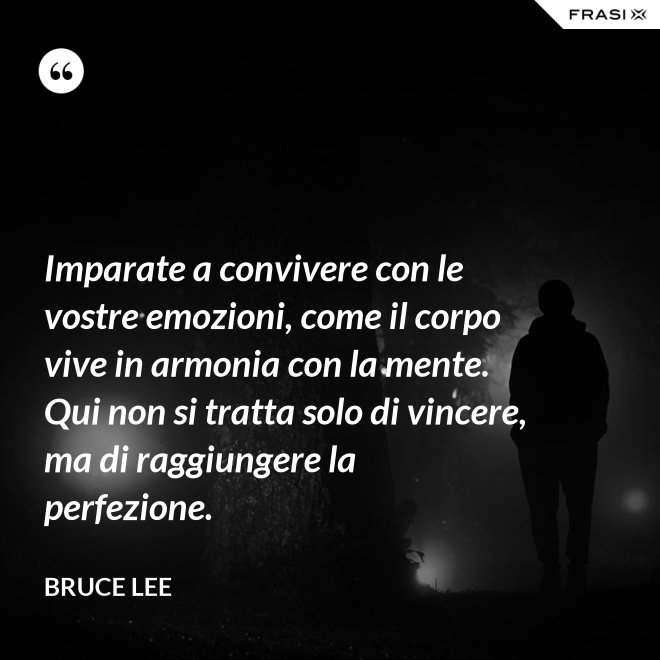 Imparate a convivere con le vostre emozioni, come il corpo vive in armonia con la mente. Qui non si tratta solo di vincere, ma di raggiungere la perfezione. - Bruce Lee
