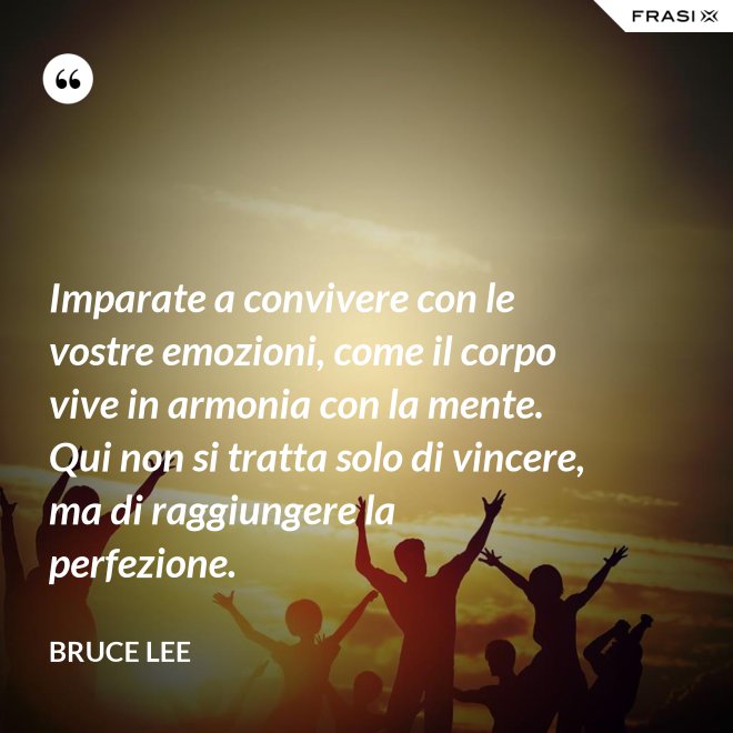 Imparate a convivere con le vostre emozioni, come il corpo vive in armonia con la mente. Qui non si tratta solo di vincere, ma di raggiungere la perfezione. - Bruce Lee