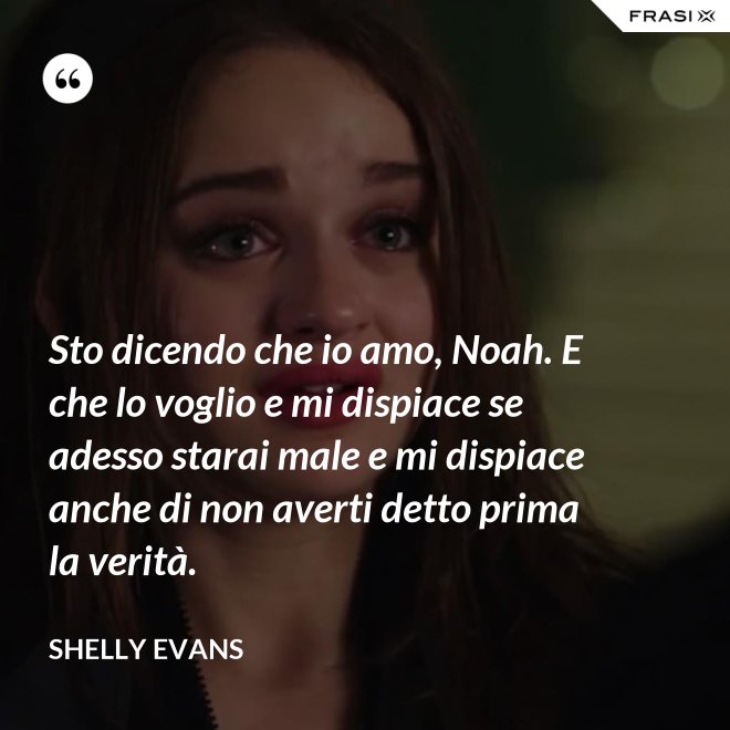 Sto dicendo che io amo, Noah. E che lo voglio e mi dispiace se adesso starai male e mi dispiace anche di non averti detto prima la verità. - Shelly Evans
