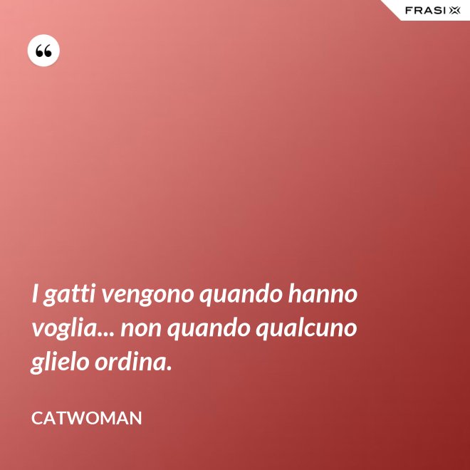 I gatti vengono quando hanno voglia... non quando qualcuno glielo ordina. - Catwoman