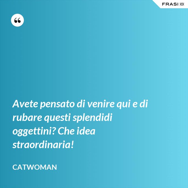 Avete pensato di venire qui e di rubare questi splendidi oggettini? Che idea straordinaria! - Catwoman