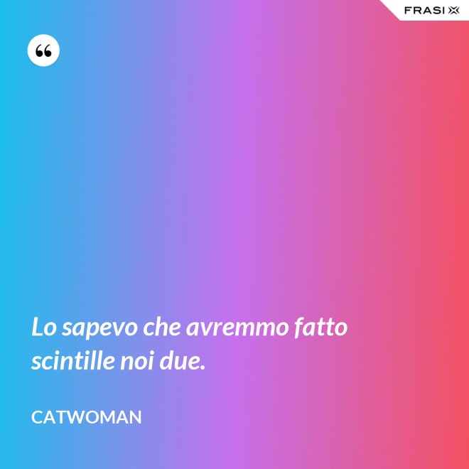 Lo sapevo che avremmo fatto scintille noi due. - Catwoman