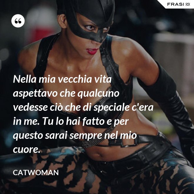 Nella mia vecchia vita aspettavo che qualcuno vedesse ciò che di speciale c'era in me. Tu lo hai fatto e per questo sarai sempre nel mio cuore. - Catwoman