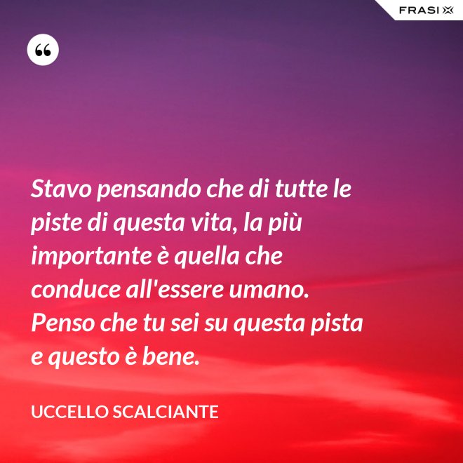 Stavo pensando che di tutte le piste di questa vita, la più importante è quella che conduce all'essere umano. Penso che tu sei su questa pista e questo è bene. - Uccello scalciante