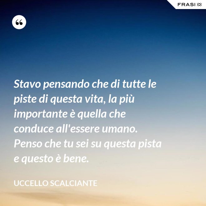 Stavo pensando che di tutte le piste di questa vita, la più importante è quella che conduce all'essere umano. Penso che tu sei su questa pista e questo è bene. - Uccello scalciante